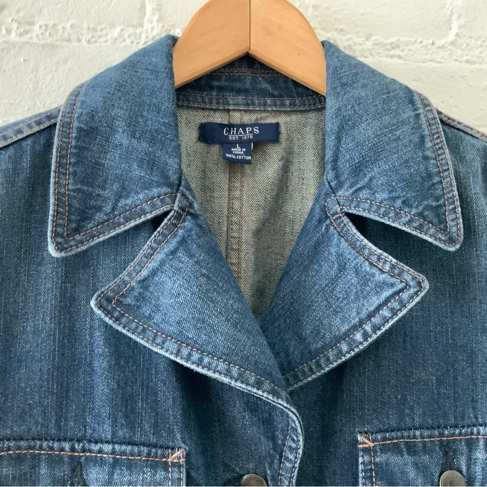 Vintage Chaps Womens Jean Jacket Dark Blue Denim Blazer Jacket Fitted Minimalist - Picture 7 of 14